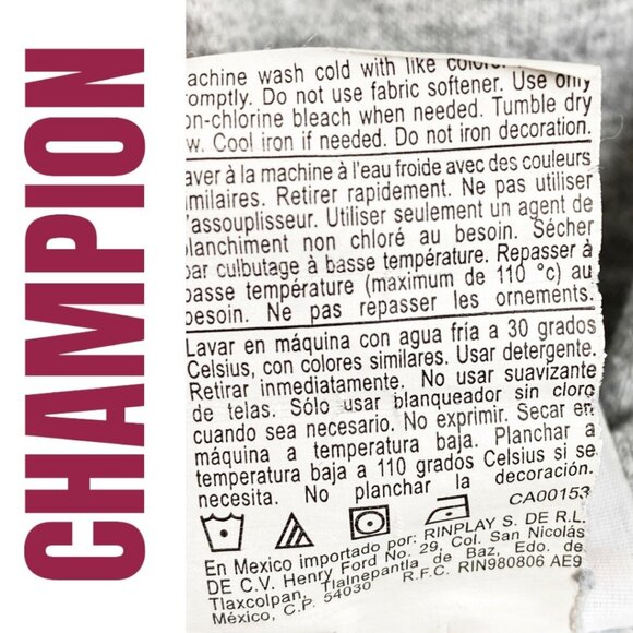 CHAMPION SWEATSHIRT FRENCH TEXT OUAI GRAPHIC GRAY BLACK, SIZE MEDIUM - Picture 7 of 9